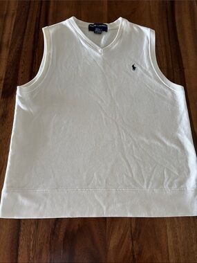 Ralph Lauren White Kids Sleeveless V-Neck Tank with Navy Pony